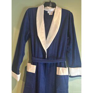 VTG  Appel Womens M Velvet Robe NWT Made in USA Navy Blue Satin Y2K Bridesmaid